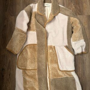 Pilcro Cream and Tan Teddy Jacket with Patchwork Design